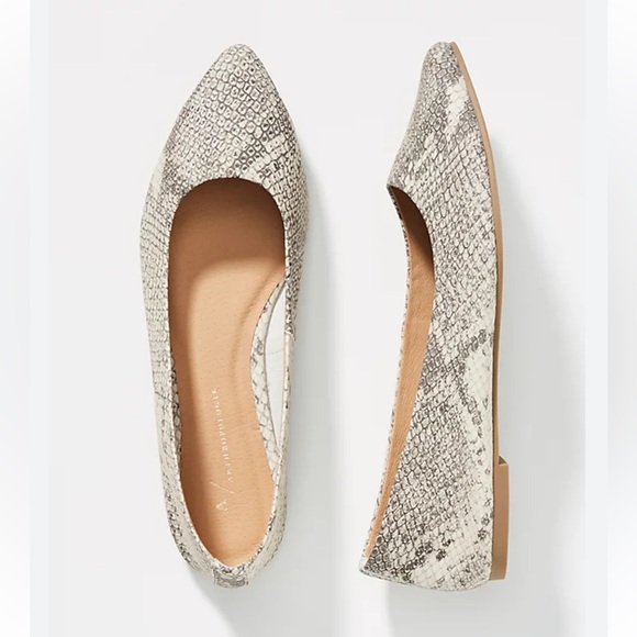 Anthropologie Snake Pattern Leather Pointed Toe Flats - Picture 2 of 14